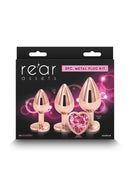KIT DE 3 PLUGS COM PEDRA FORMA DE CORAÇÃO