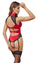 BODY ABERTO VERMELHO COM RENDA PRETA