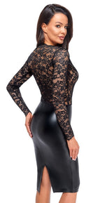 VESTIDO COM RENDA PRETA E VINIL