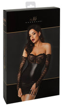 CONJUNTO EM VINIL E RENDA COM LUVAS