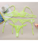 CONJUNTO EM RENDA TRANSPARENTE AMARELA