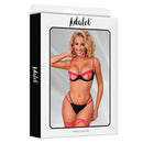 CONJUNTO SOUTIEN, TANGA, LIGAS E GARGANTILHA PRETO E ROSA PAULINE