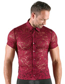 CAMISOLA VERMELHA EM RENDA FLORAL