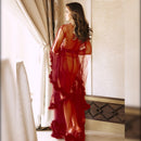 ROBE BORDÔ COMPRIDO COM PLUMAS
