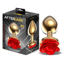 PLUG ANAL DE METAL DOURADO COM ROSA VERMELHA