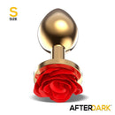 PLUG ANAL DE METAL DOURADO COM ROSA VERMELHA