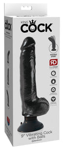 VIBRADOR REALÍSTICO COM TESTÍCULOS KING COCK VIBRATING COCK 9” PRETO
