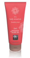 LUBRIFICANTE E GEL DE MASSAGEM 2 EM 1 AROMA MORANGO SHIATSU 200ML