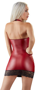 VESTIDO VERMELHO COM RENDA PRETA EM VINIL