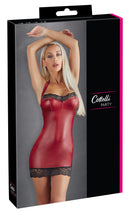 VESTIDO VERMELHO COM RENDA PRETA EM VINIL