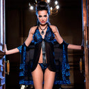 BABYDOLL COM TANGA AZUL E PRETO CR-3859