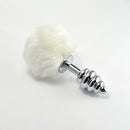 PLUG ANAL ESPIRAL PRATEADO COM POMPOM COELHO