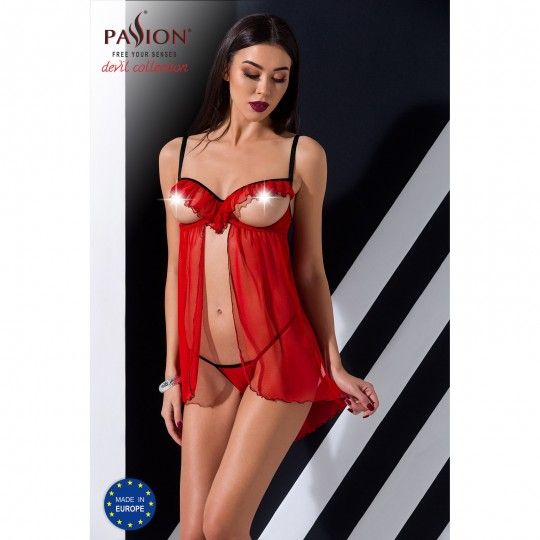 BABYDOLL E TANGA CHERRY VERMELHO DEVIL COLLECTION PASSION