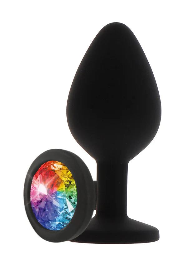 PLUG ANAL DE SILICONE COM PEDRA COLORIDA