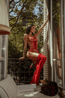 CORPETE E TANGA EM RENDA VERMELHO