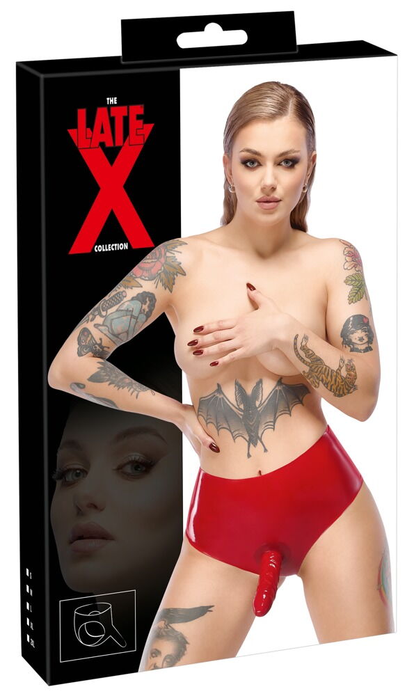 SLIP VERMELHO EM LATEX COM 1 DILDO