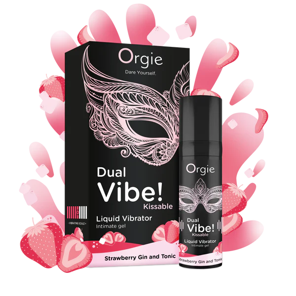 VIBRADOR LÍQUIDO VIBRAÇÃO DUPLA! SABOR GIN TÓNICO COM MORANGO 15ML