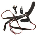 STRAP-ON DUO PRETO COM VIBRAÇÃO DE SILICONE