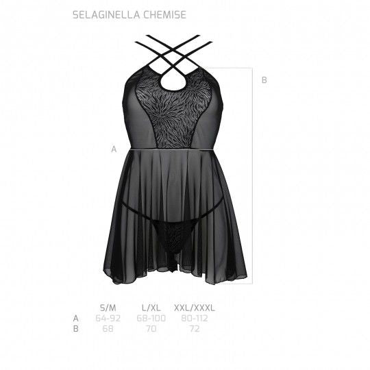 CAMISA DE NOITE E TANGA SELAGINELLA PRETO ECO COLLECTION PASSION