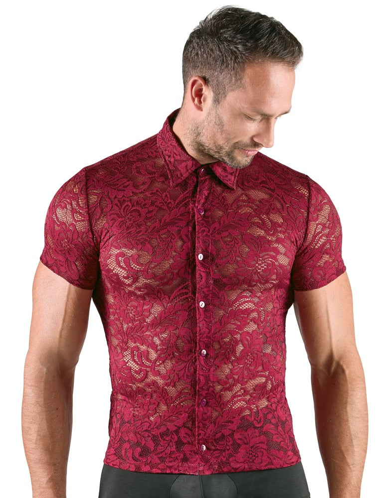 CAMISOLA VERMELHA EM RENDA FLORAL