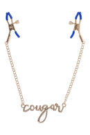PINÇAS PARA MAMILOS DOURADAS COM A PALAVRA "COUGAR"