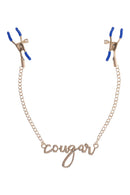 PINÇAS PARA MAMILOS DOURADAS COM A PALAVRA "COUGAR"
