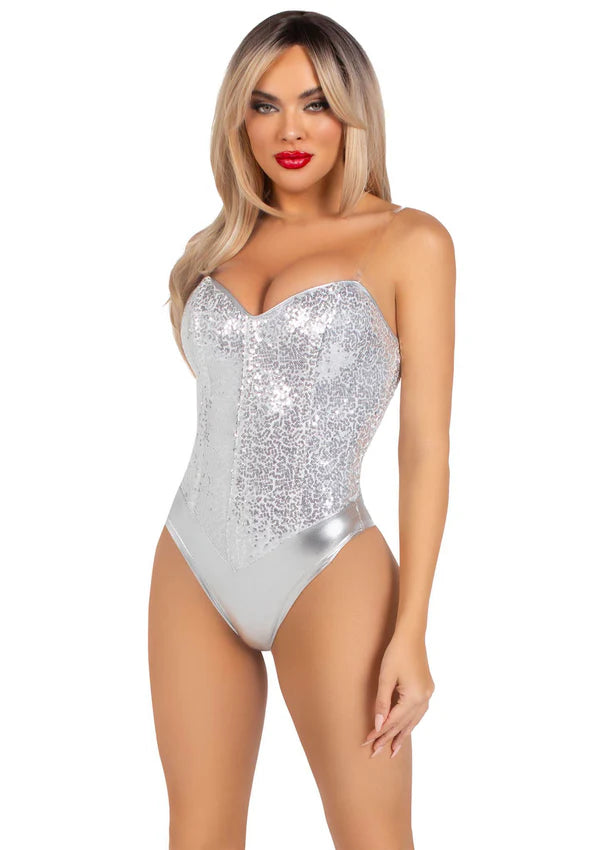 BODY COM LANTEJOULAS PRATEADO