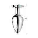PLUG METALICO COM PEDRA VERDE EM FORMA DE TREVO