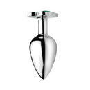 PLUG METALICO COM PEDRA VERDE EM FORMA DE TREVO