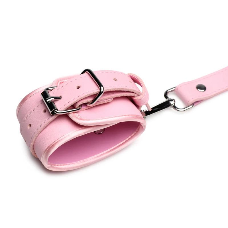 ARNÊS BONDAGE COM LAÇO E ALGEMAS ROSA