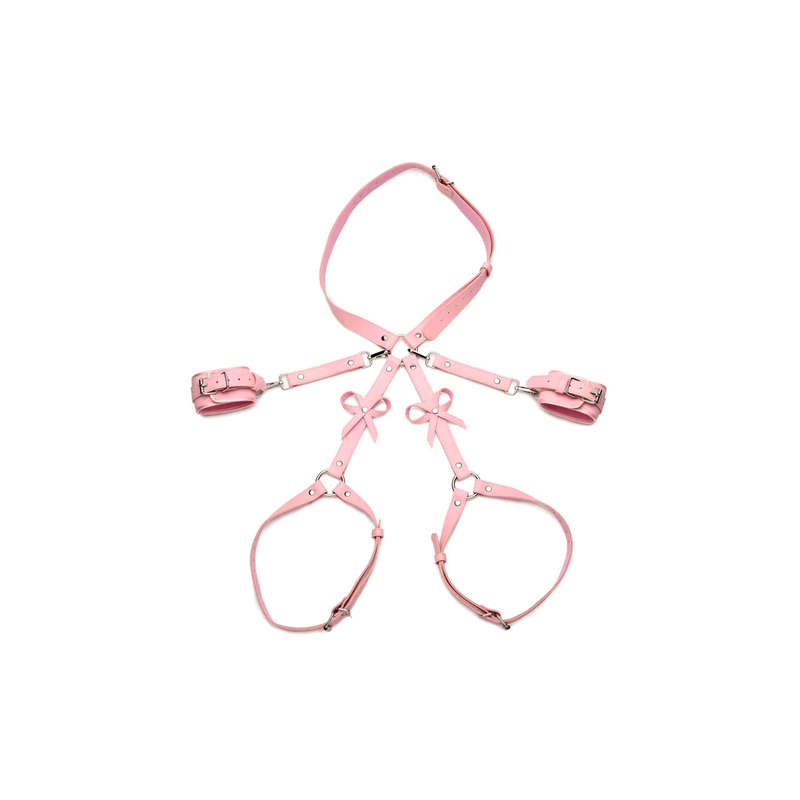 ARNÊS BONDAGE COM LAÇO E ALGEMAS ROSA