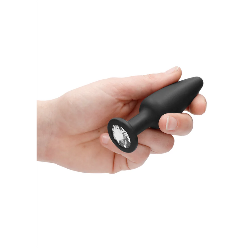 BUTT PLUG DE SILICONE COM BRILHANTE TRANSPARENTE