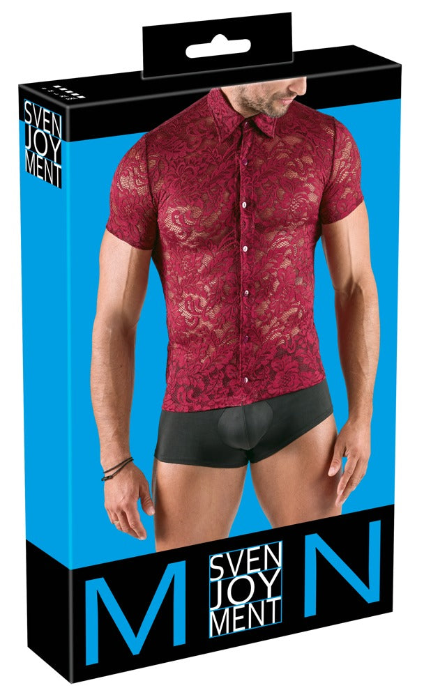 CAMISOLA VERMELHA EM RENDA FLORAL