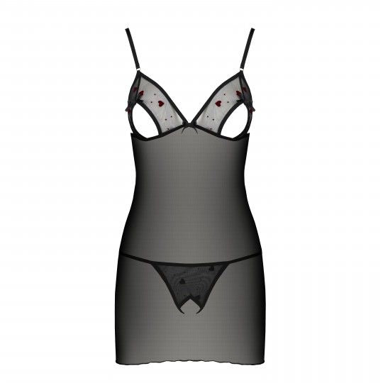CAMISA DE NOITE E TANGA LOVELIA PRETO PASSION