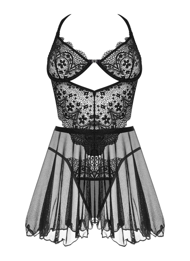 CAMISA DE NOITE E TANGA DARK MIRAGE PRETA BEAUTY NIGHT FASHION