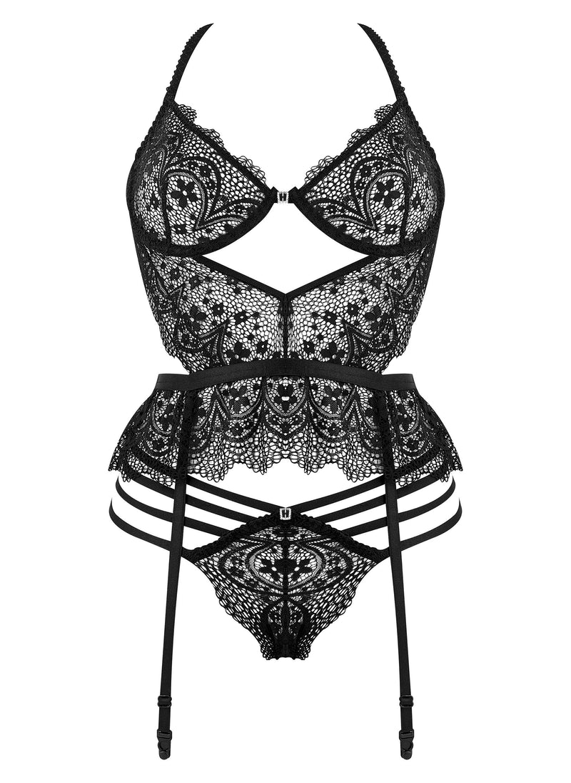 CORPETE E TANGA LACE TEMPTATION PRETO BEAUTY NIGHT FASHION