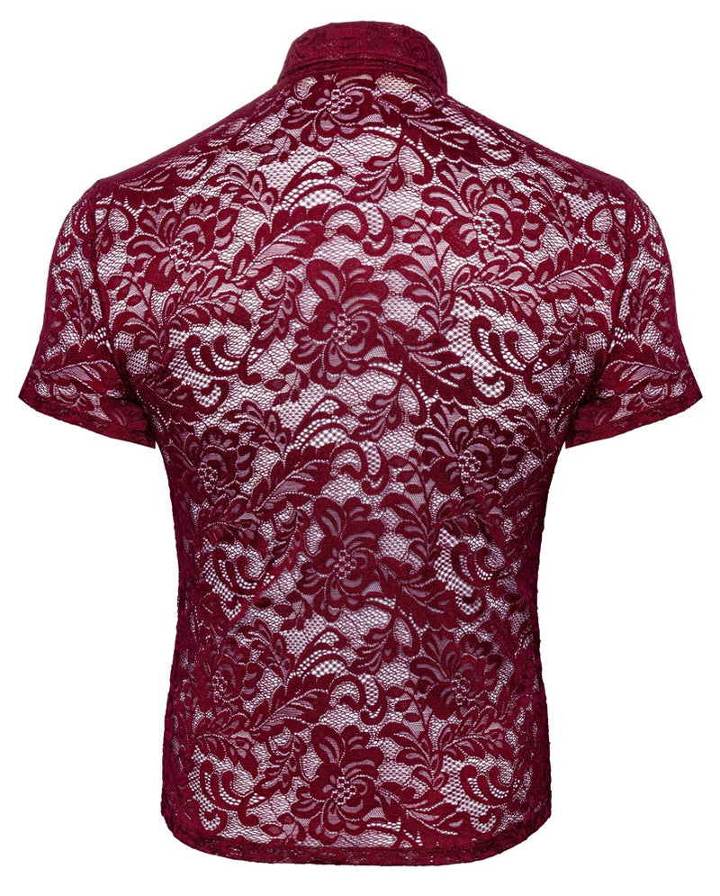 CAMISOLA VERMELHA EM RENDA FLORAL