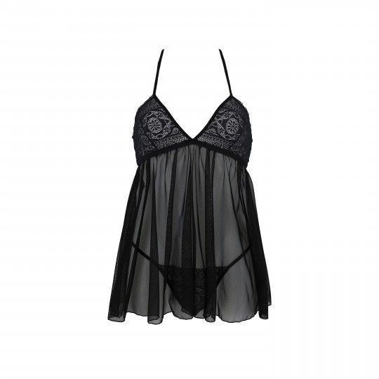 CAMISA DE NOITE E TANGA KERRIA PRETO ECO COLLECTION PASSION