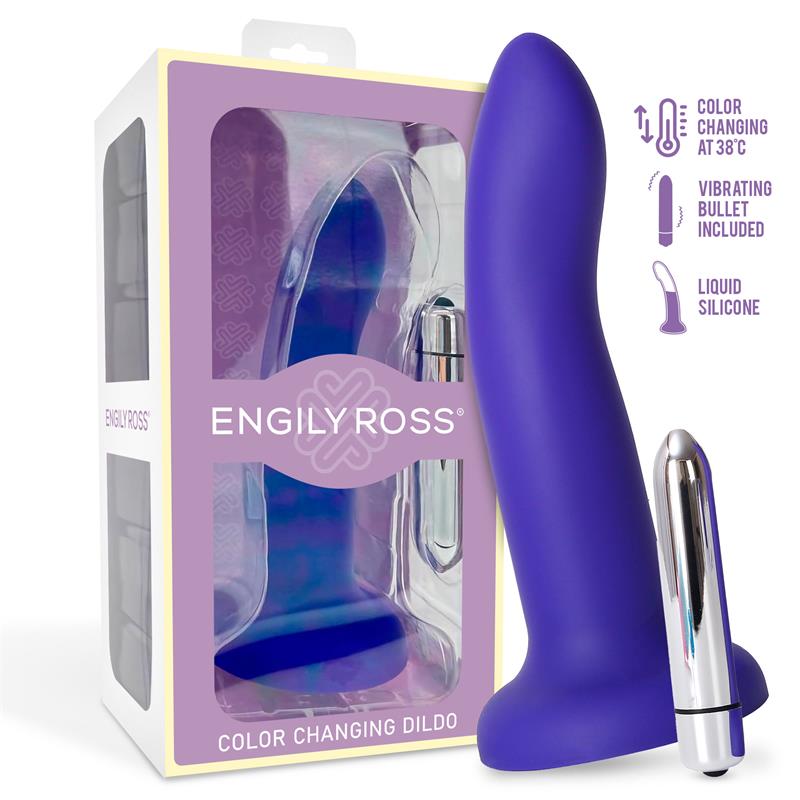 DILDO COM VIBRAÇÃO QUE MUDA DE COR AZUL A ROXO TAM. M - 17CM