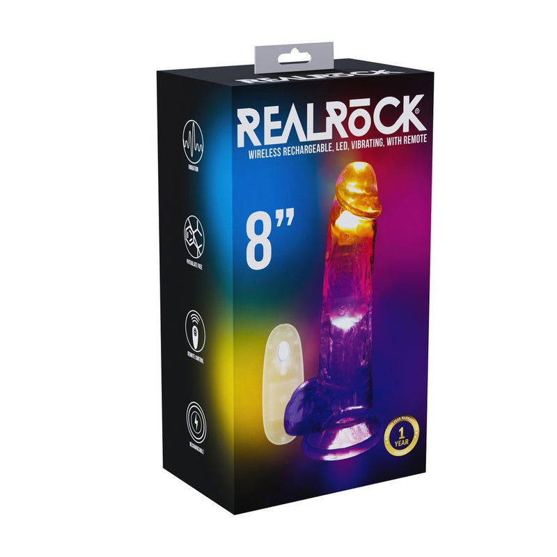 VIBRADOR TRANSPARENTE COM LED E TESTÍCULOS  8" / 20 CM