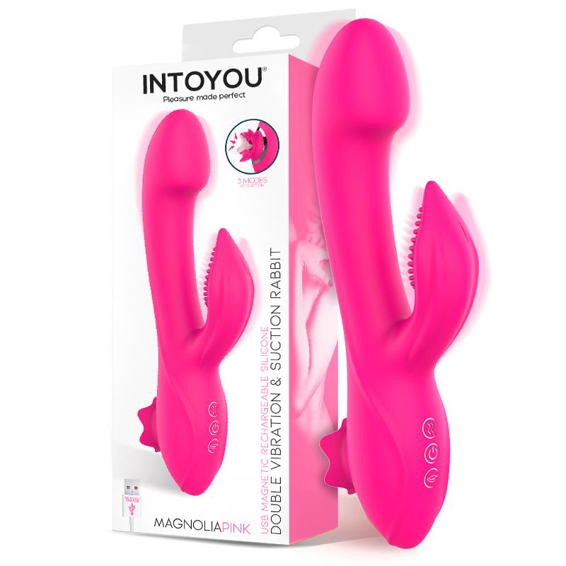 VIBRADOR MAGNOLIAPINK 3 EM 1 COM ESTIMULADOR DE CLITÓRIS E SUCÇÃO