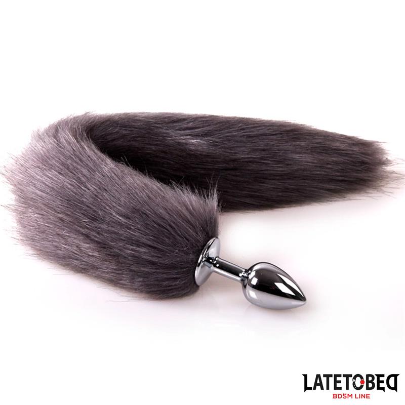 PLUG ANAL PRATEADO COM CAUDA COMPRIDA 40CM
