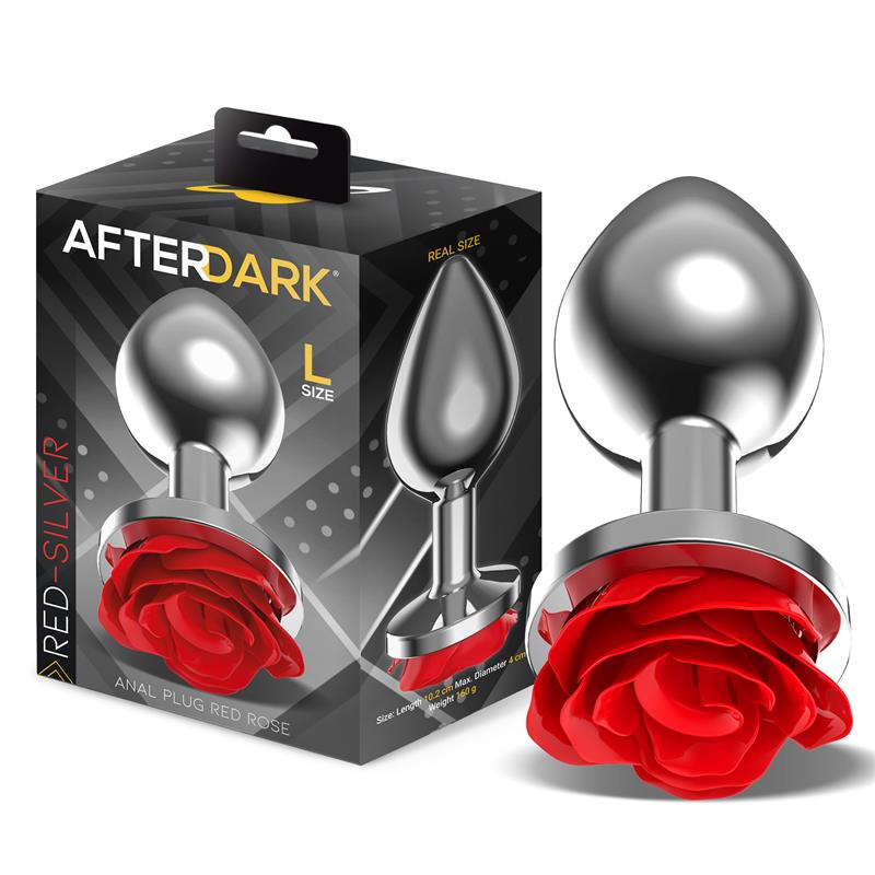 PLUG ANAL DE METAL COM ROSA VERMELHA