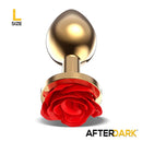PLUG ANAL DE METAL DOURADO COM ROSA VERMELHA