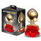 PLUG ANAL DE METAL DOURADO COM ROSA VERMELHA