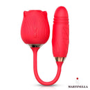 ESTIMULADOR EM FORMA DE ROSA COM SUCÇÃO E MINI PÉNIS COM VIBRAÇÃO USB