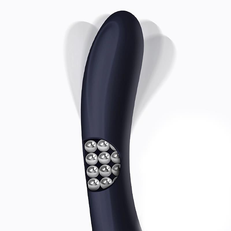 VIBRADOR COM ESTIMULADOR CLITORIANO RECARREGÁVEL COM ESFERAS GIRATÓRIAS 360º