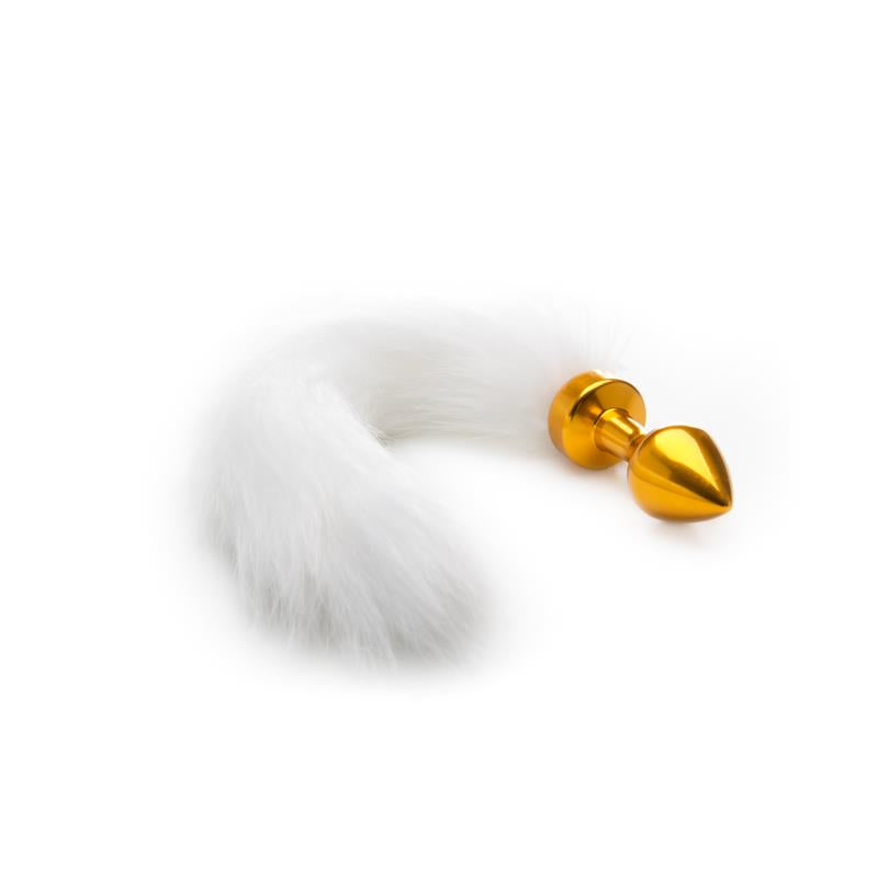 PLUG DOURADO COM CAUDA BRANCA