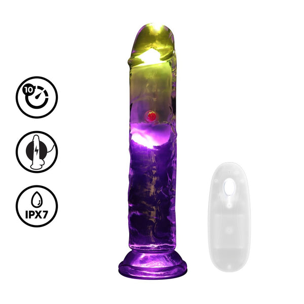 VIBRADOR COM LED E COMANDO LED VIBRATING STRAIGHT COCK 7"