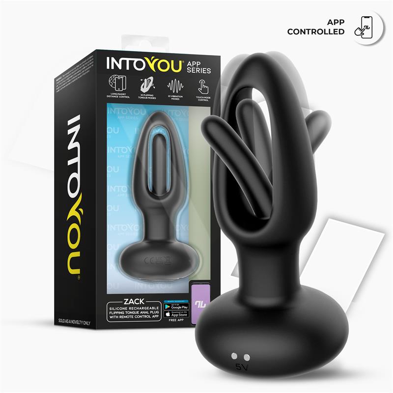 PLUG ANAL COM VIBRAÇÃO ZACK COM LÍNGUA GIRATÓRIA APP